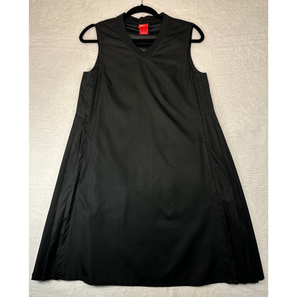 Nike Court Tennis Dress Womens Small Black Pleated Sleeveless V-Neck 1579